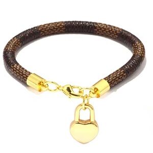 Anthropologie Gold Heart Charm Bracelet with Brown Band